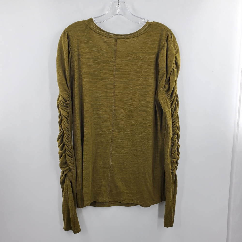 Free People Olive Green Long Sleeve Ruched-Sleeve Tee - Picture 2 of 5